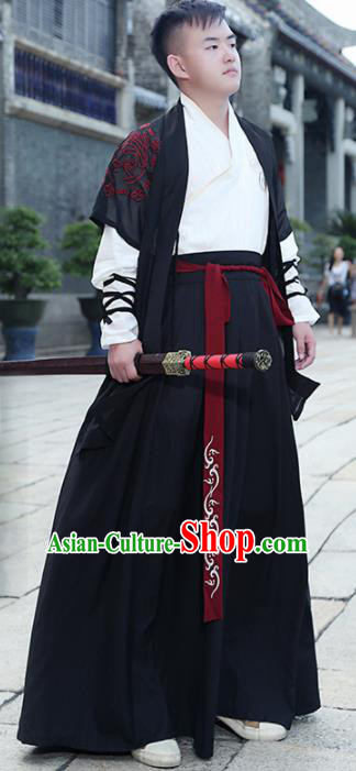 Chinese Ancient Traditional Han Dynasty Swordsman Costumes Complete Set for Men