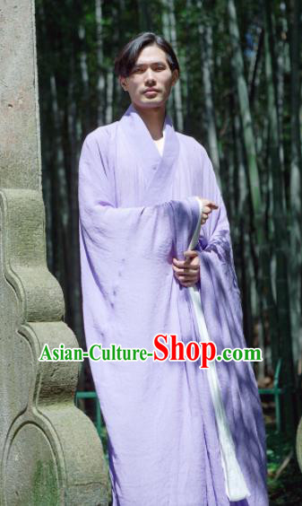 Chinese Ancient Traditional Han Dynasty Purple Wide Sleeve Robe Scholar Swordsman Costumes for Men