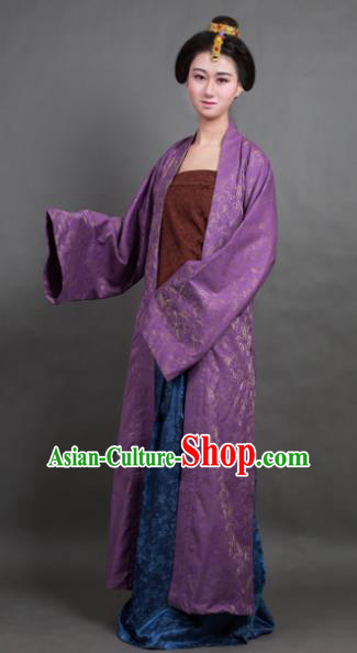 Traditional Chinese Song Dynasty Countess Purple BeiZi Costume Ancient Hanfu Dress for Rich Women