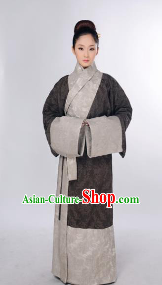 Traditional Chinese Han Dynasty Maidenform Curving-Front Robe Ancient Marquise Costume for Women