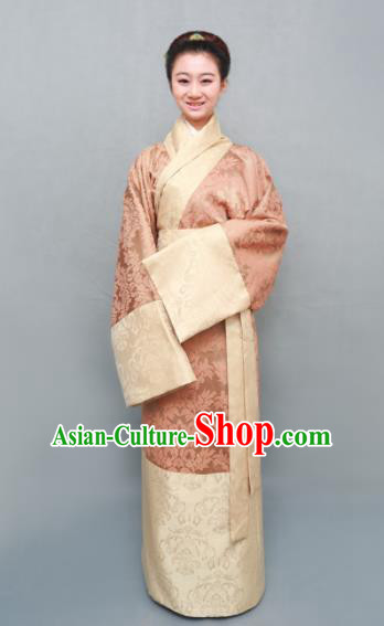 Traditional Chinese Han Dynasty Maidenform Pink Curving-Front Robe Ancient Marquise Costume for Women