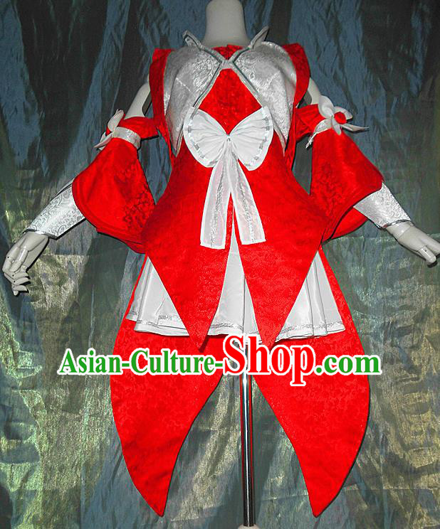 Asian Chinese Cosplay Peri Young Lady Costume Ancient Swordswoman Red Dress for Women