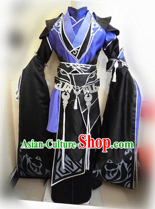 Asian Chinese Cosplay Royal Highness Customized Black Costume Ancient Swordsman Clothing for Men