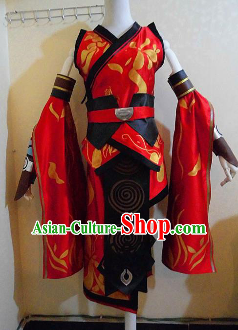 Asian Chinese Cosplay Female Swordsman Costume Ancient Knight Red Dress for Women