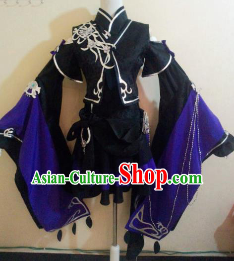 Asian Chinese Cosplay Female Knight Black Costume Ancient Swordsman Clothing for Women