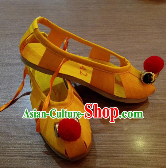 Traditional Chinese Beijing Opera Monk Shoes Embroidered Yellow Shoes for Men