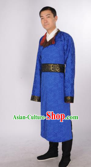 Chinese Traditional Tang Dynasty Imperial Bodyguard Costumes Ancient Minister Blue Robe for Men