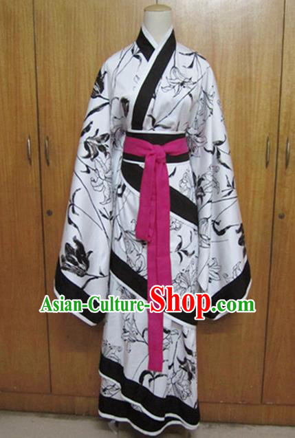 Traditional Chinese Han Dynasty Dance White Curving-Front Robe Ancient Princess Costume for Women