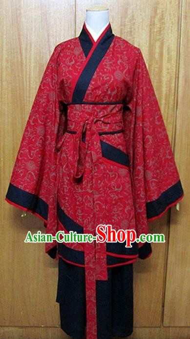Traditional Chinese Han Dynasty Maidenform Red Curving-Front Robe Ancient Princess Fairy Costume for Women