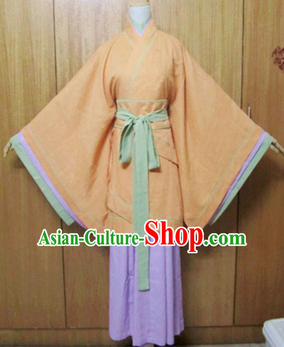 Traditional Chinese Han Dynasty Maidenform Orange Curving-Front Robe Ancient Princess Costume for Women