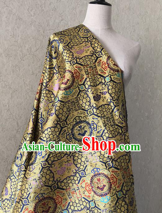 Asian Chinese Traditional Fabric Classical Pattern Golden Brocade Cheongsam Cloth Silk Fabric