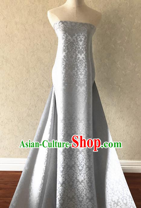 Asian Chinese Traditional Fabric Classical Pattern Grey Brocade Cheongsam Cloth Silk Fabric