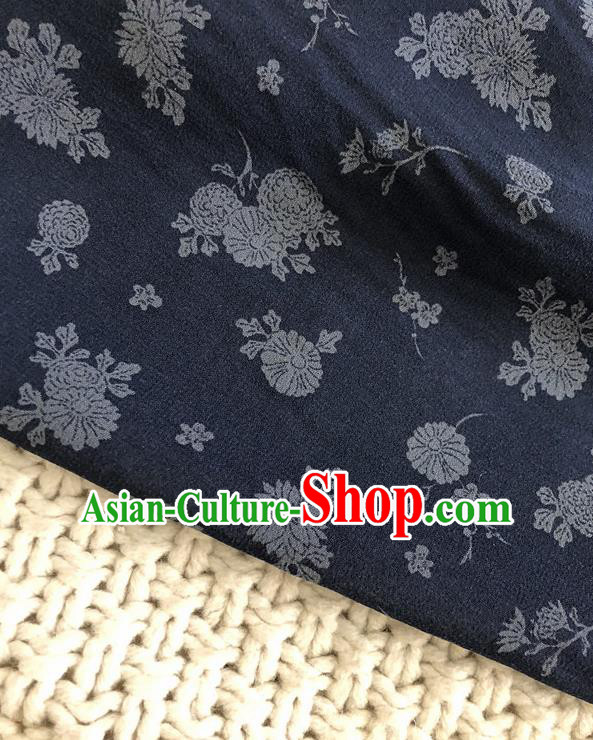 Asian Chinese Traditional Fabric Classical Chrysanthemum Pattern Navy Brocade Cheongsam Cloth Silk Fabric