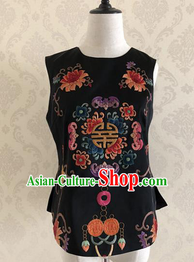 Traditional Chinese Handmade Embroidered Costume Tang Suit Black Vest for Women
