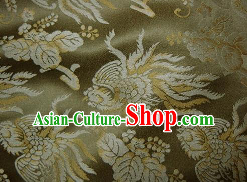 Asian Chinese Traditional Fabric Classical Phoenix Pattern Olive Green Brocade Cheongsam Cloth Silk Fabric