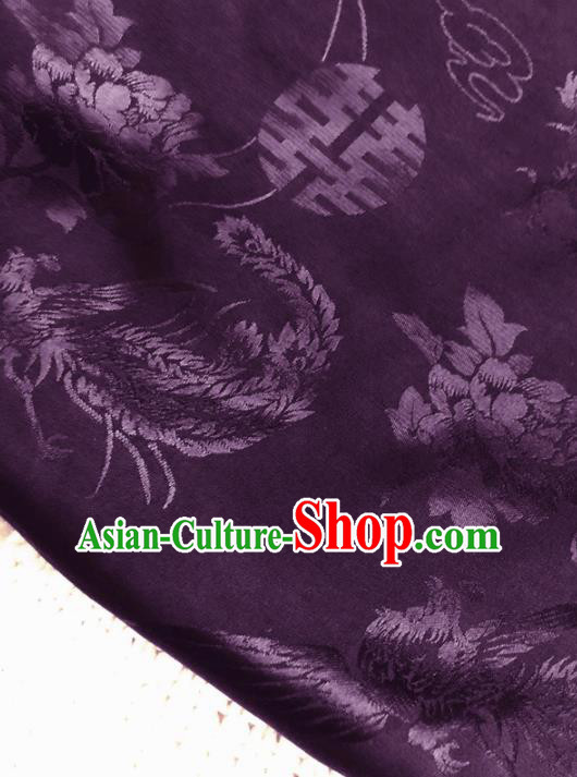 Asian Chinese Traditional Fabric Classical Phoenix Peony Pattern Purple Brocade Cheongsam Cloth Silk Fabric