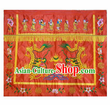 Traditional Chinese Beijing Opera Props Flag Embroidered Dragons Square Table Antependium Banner