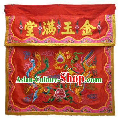 Traditional Chinese Beijing Opera Props Flag Embroidered Phoenix Dragon Altar Antependium Banner