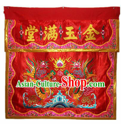 Traditional Chinese Beijing Opera Props Flag Embroidered Dragons Red Altar Antependium Banner