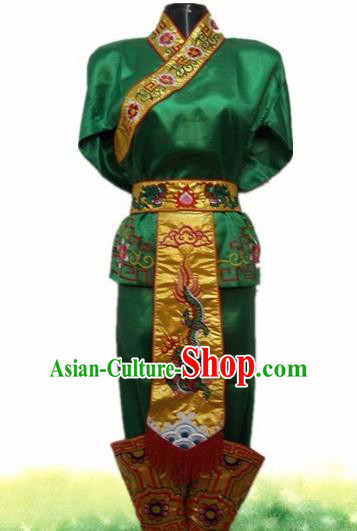 Traditional Chinese Beijing Opera Warrior Costume Takefu Embroidered Green Clothing for Adults