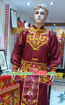 Traditional Chinese Beijing Opera Swordsman Wine Red Costume Takefu Embroidered Clothing for Adults