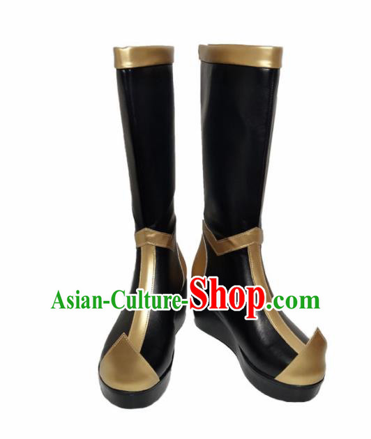 Asian Chinese Cosplay Cartoon Knight Shoes Ancient Swordsman Black Boots for Men