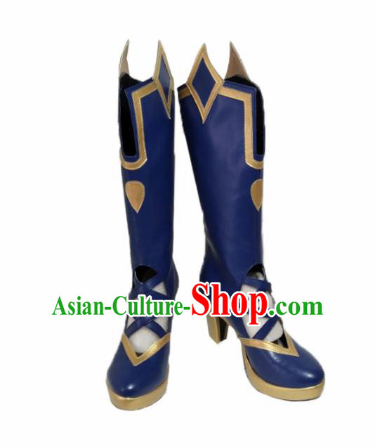 Asian Chinese Cosplay Alchemist Shoes Cartoon Fairy Princess Blue Boots for Women