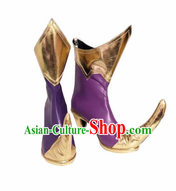 Asian Chinese Cosplay Alchemist Shoes Cartoon Fairy Purple Boots for Women