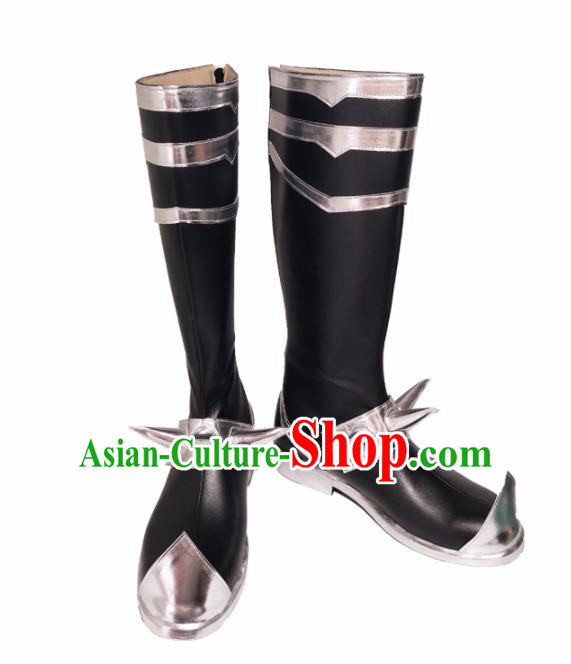 Asian Chinese Cosplay Cartoon Knight Shoes Ancient Swordsman Black Boots for Men