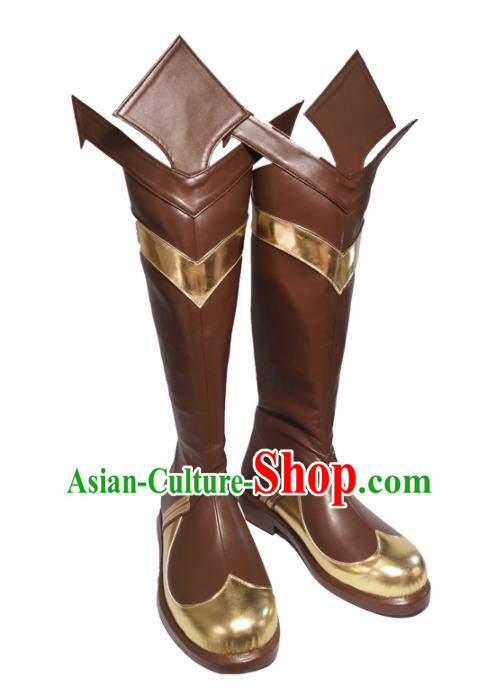 Asian Chinese Cosplay Cartoon General Shoes Ancient Swordsman Brown Boots for Men