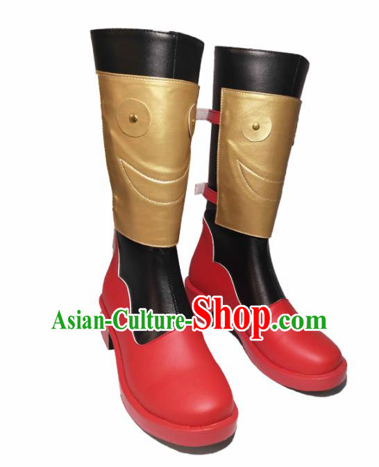 Asian Chinese Cosplay Cartoon General Shoes Ancient Swordsman Red Boots for Men