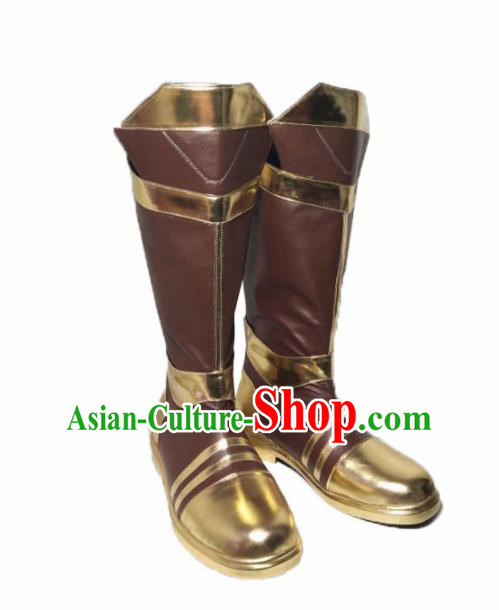 Asian Chinese Cosplay Cartoon Shoes Ancient Swordsman Brown Boots for Men