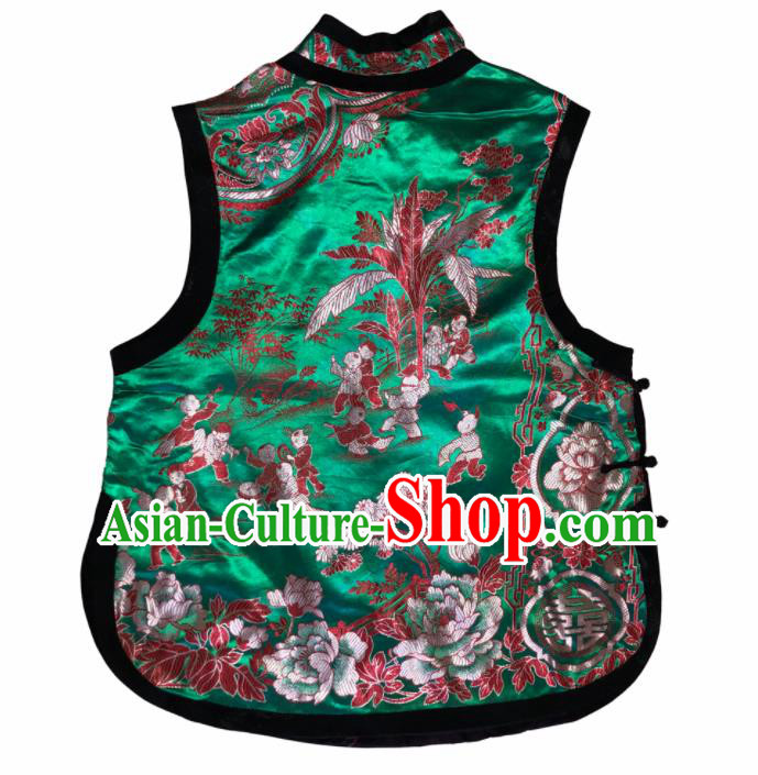 Traditional Chinese Handmade Embroidered Costume Tang Suit Slant Opening Green Vest for Women