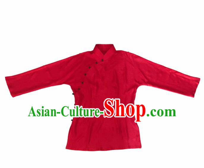 Traditional Chinese Handmade Embroidered Red Silk Costume Tang Suit Blouse for Women