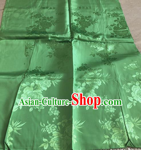 Asian Chinese Traditional Fabric Peony Pattern Green Brocade Cloth