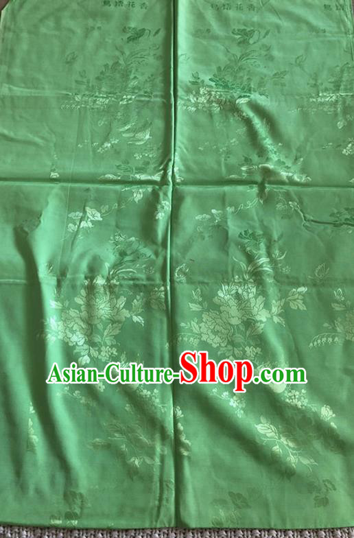 Asian Chinese Traditional Fabric Peony Pattern Green Brocade Cloth Silk Fabric