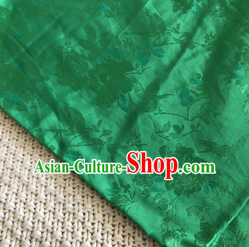 Asian Chinese Traditional Fabric Peony Flowers Pattern Green Brocade Cloth Silk Fabric