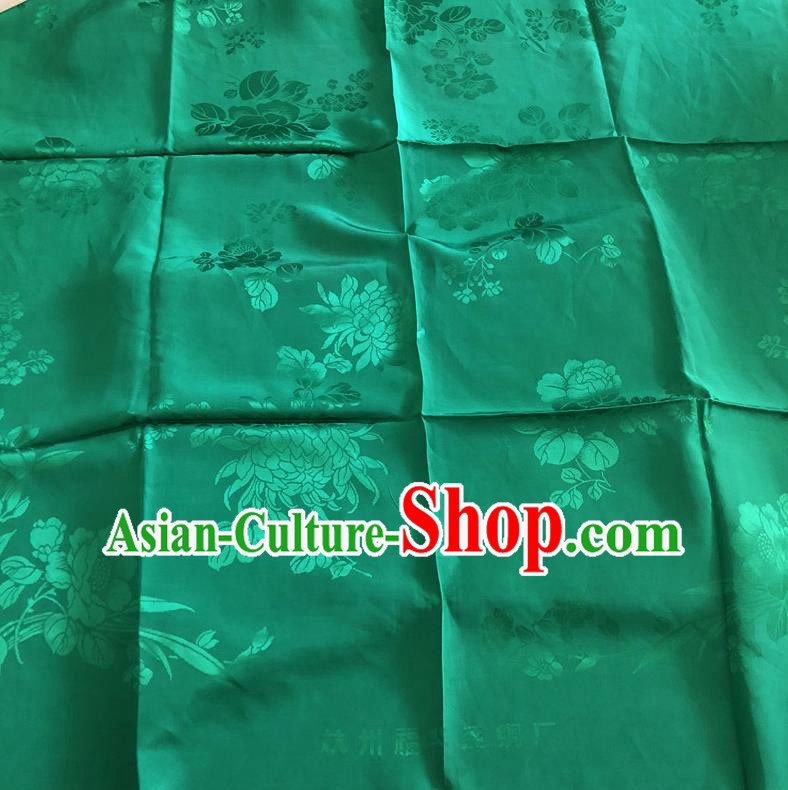 Asian Chinese Traditional Fabric Palace Peony Pattern Green Brocade Cloth Silk Fabric