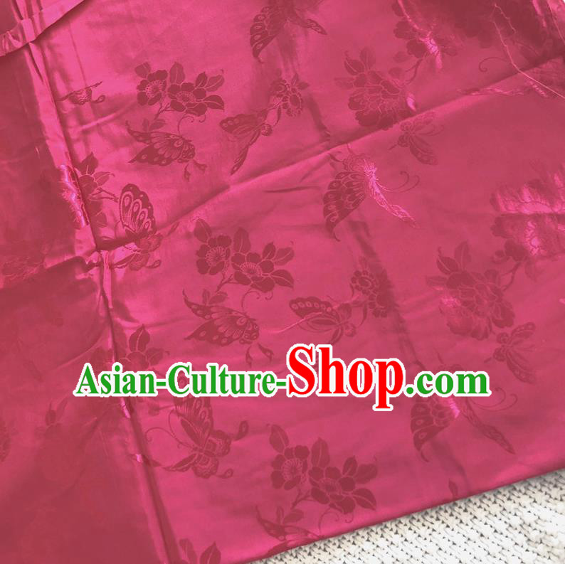 Asian Chinese Traditional Fabric Palace Butterfly Pattern Rosy Brocade Cloth Silk Fabric
