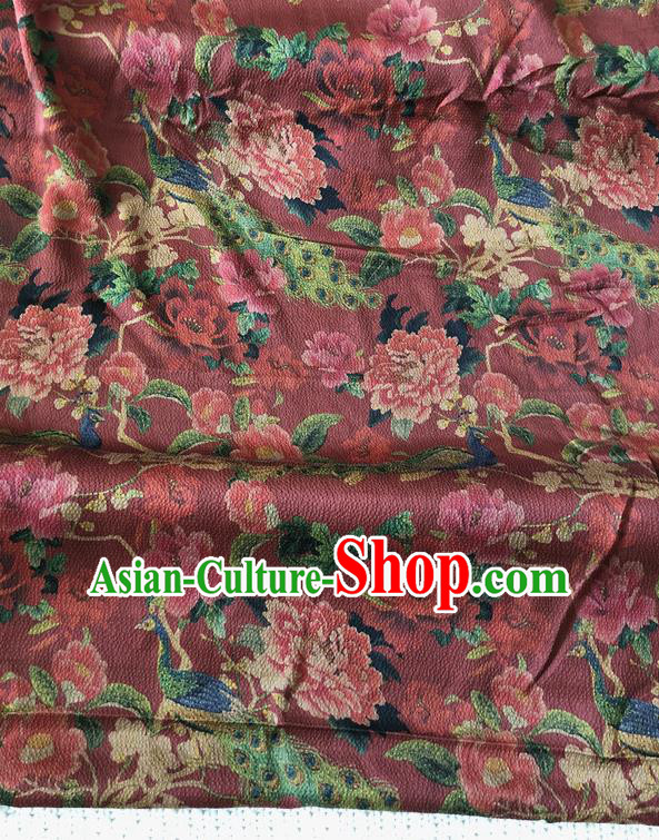 Asian Chinese Traditional Fabric Palace Peacock Peony Pattern Brocade Cloth Silk Fabric