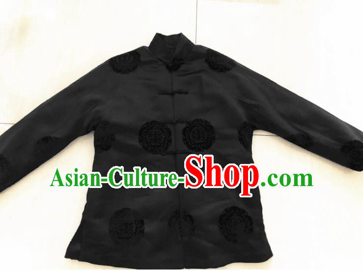 Traditional Chinese Handmade Costume Tang Suit Embroidered Black Blouse for Women