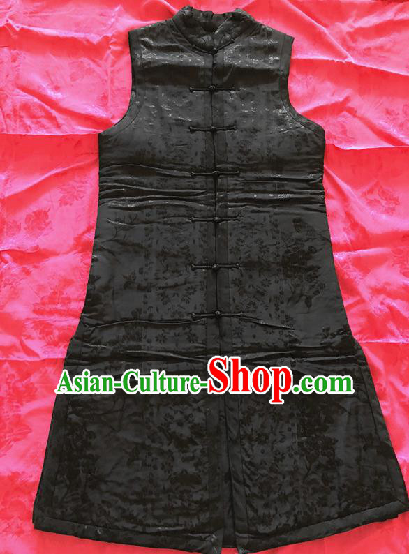 Traditional Chinese Handmade Costume Tang Suit Long Waistcoat Embroidered Black Vest for Women