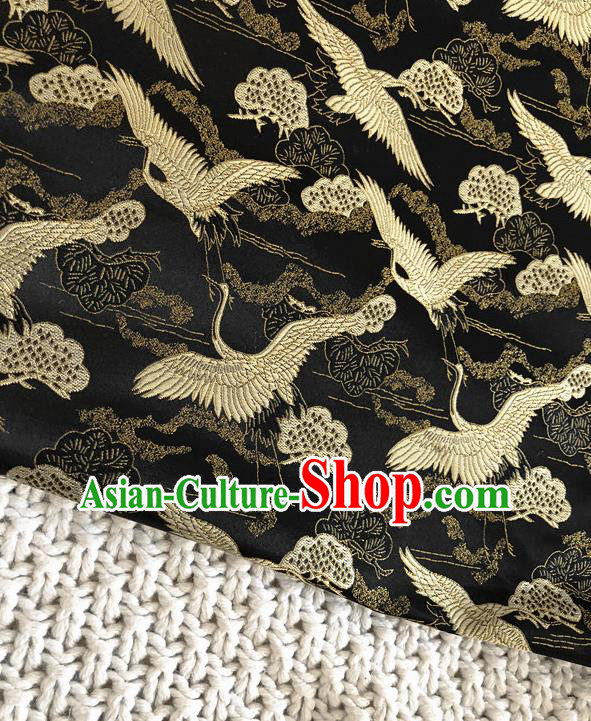 Asian Chinese Traditional Silk Fabric Crane Pattern Black Brocade Cheongsam Embroidered Cloth Silk Fabric