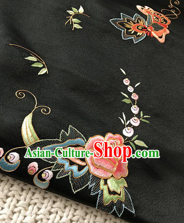 Asian Chinese Traditional Black Silk Fabric Royal Peony Pattern Brocade Cheongsam Cloth Silk Fabric
