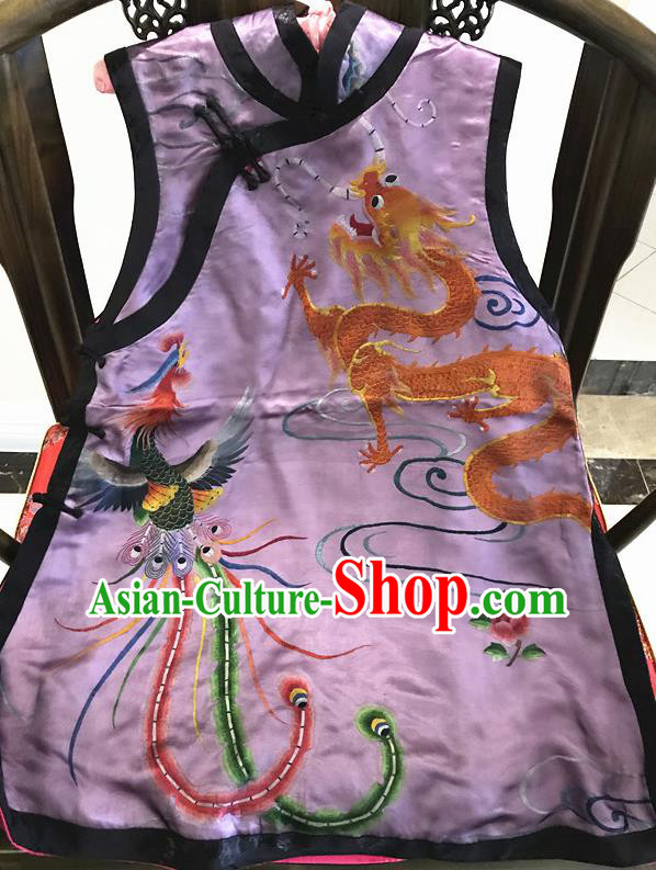 Traditional Chinese Handmade Costume Tang Suit Embroidered Dragon Phoenix Purple Vest for Women