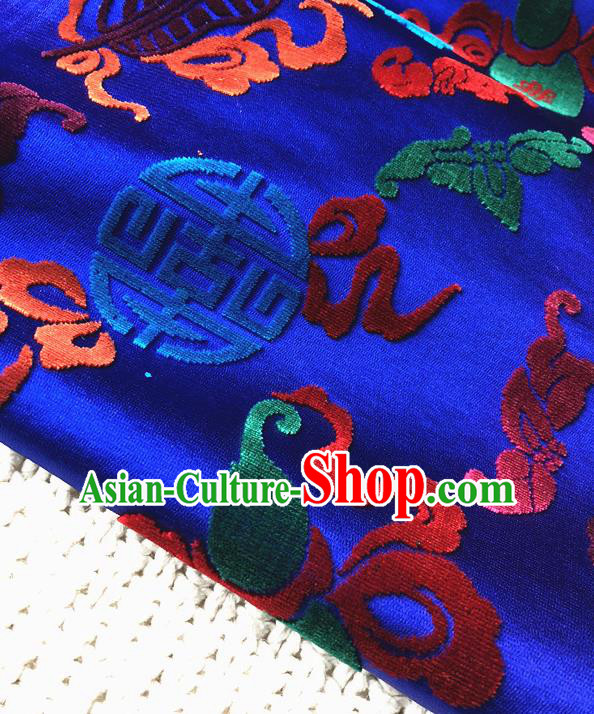 Asian Chinese Traditional Silk Fabric Classical Pattern Royalblue Brocade Cheongsam Embroidered Cloth Silk Fabric