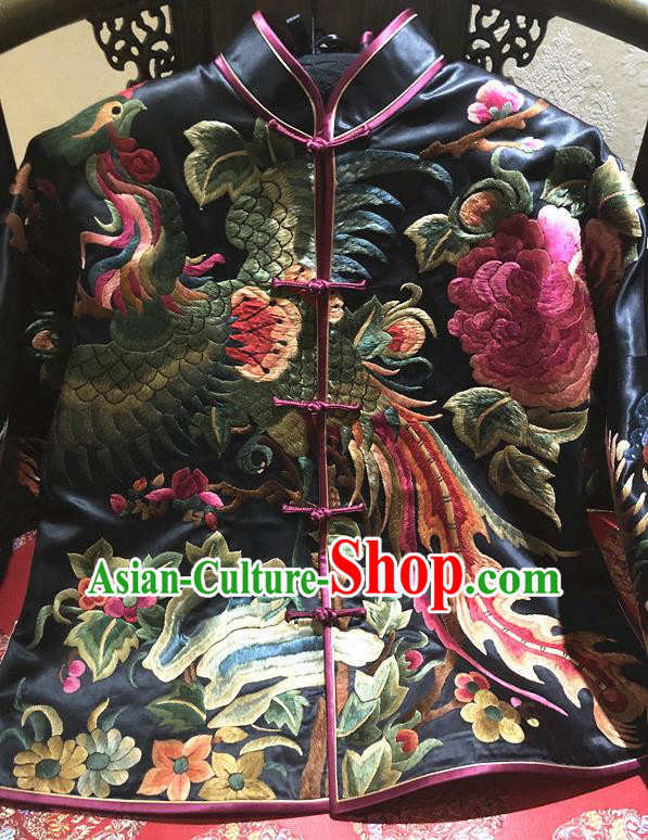 Traditional Chinese Handmade Costume Tang Suit Embroidered Phoenix Peony Blouse for Women