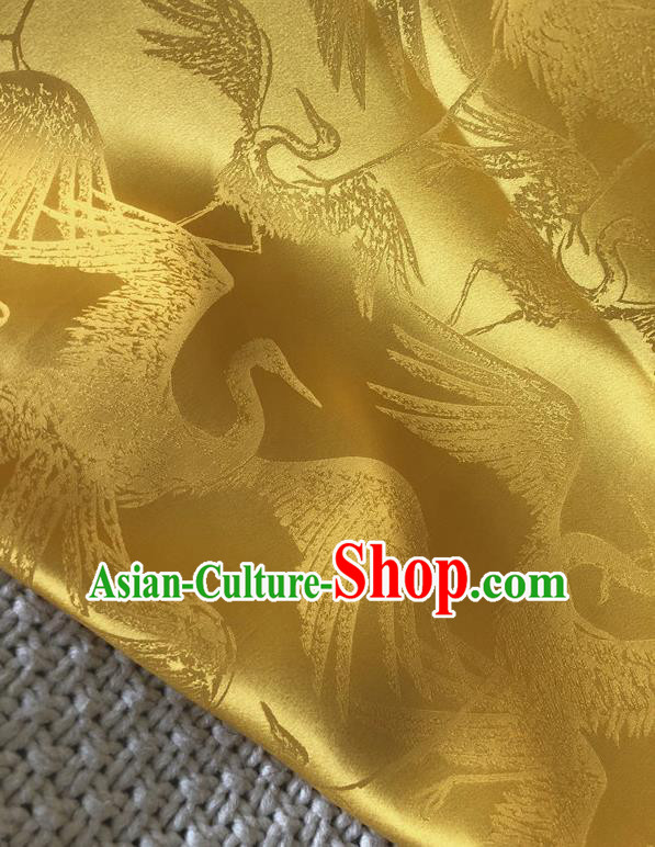 Asian Chinese Traditional Silk Fabric Classical Crane Pattern Yellow Brocade Cheongsam Embroidered Cloth Silk Fabric