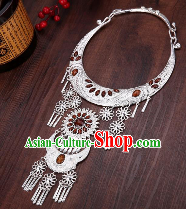 Chinese Traditional Jewelry Accessories Miao Minority Tassel Brown Necklace for Women