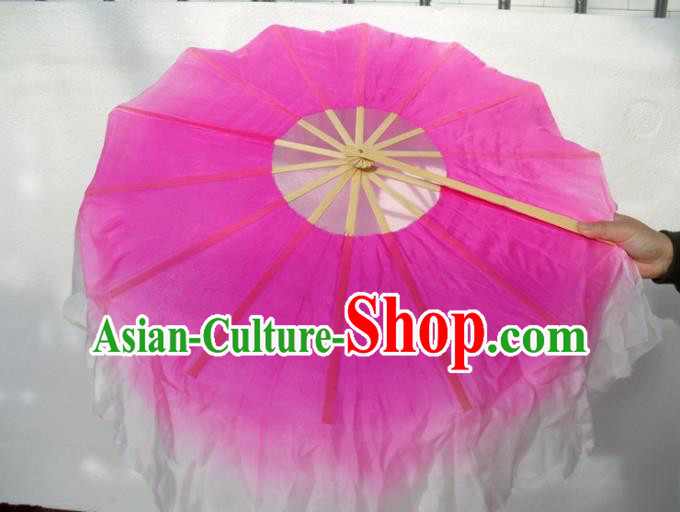Traditional Chinese Crafts Circular Folding Fan China Folk Dance Fans Rosy Silk Fans
